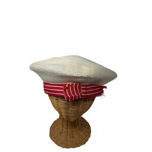 Vintage Mr. Kurt Straw Boater Hat Red White Ribbon Sailor Union Made